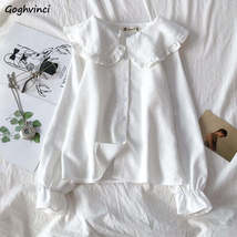 Shirts Women Peter Pan Collar Korean Style Trendy Fashion Students Kawa - £16.22 GBP+