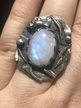 Sterling Silver ring  Rainbow Moonstone unique handcrafted 25.6grams Size 7.75 - £99.55 GBP