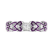 Heart Wedding Band For Her With Purple Lacquer CZ Stone Inlaid Anniversary Rings - £102.63 GBP