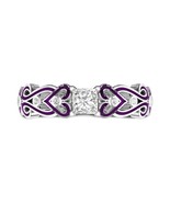 Heart Wedding Band For Her With Purple Lacquer CZ Stone Inlaid Anniversa... - $207.82 CAD