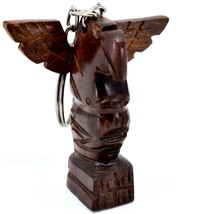Hand Carved Ironwood Wood Folk Art 3D Eagle Totem Pole Keychain - £9.48 GBP