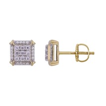 0.25 cttw Diamond Square Stud Earrings 10k Yellow Gold Screw Back - £351.08 GBP