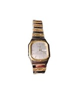 Sharp Men&#39;s Vintage Watch 80s Tank Quartz Silver Gold 2 tone Day Date Wa... - $39.60 CAD
