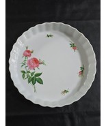 Vintage Christine Holm Ceramic Fluted Quiche Pie Dish Rose Pattern Plate... - $19.07