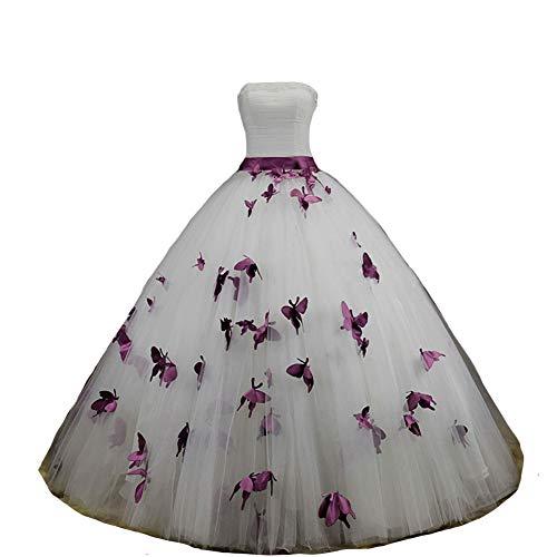 Plus Size Ball Gown Butterfly Long Prom Wedding Dresses 16W Ivory and Dark Plum