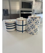 3 piece ceramic canister set blue and white - £61.82 GBP