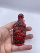 Vintage Dragon Parfum Snuff Bouteille Rouge Cinabre Sculpté de Verre Résine - £50.26 GBP