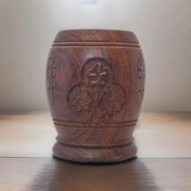 Vtg Hand Carved Wood Vessel Floral 70&#39;s 4&quot; Walnut? Vase Pestle Cup Plant... - $344.30 MXN