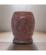Vtg Hand Carved Wood Vessel Floral 70's 4" Walnut? Vase Pestle Cup Plant... - $18.92