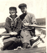 Couple in Rowboat Man Woman Original Found Photo Vintage Photograph - $9.89