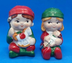 Santas Helpers Christmas Elves Salt &amp; Pepper Shakers Porcelain Avon 1983 Vintage - £7.98 GBP