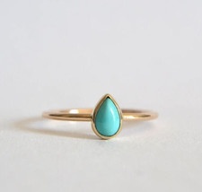 14k Solid Gold Tear Drop Turquoise Ring, Natural Turquoise Gemstone, Dainty - £367.62 GBP