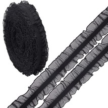 10Yds Organza Ruffled Pleated Lace Fabric Trim Ribbon 1 Inch/25Mm Black Double S - £11.79 GBP