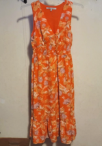 Collective Concepts Floral Orange Dress Full Length Sz M Elastic Waist - £22.70 GBP