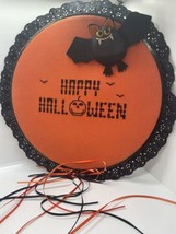 Large Vintage Halloween needlepoint wall hanging with bat orange &amp; black Cute - £14.94 GBP