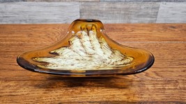 Murano Amber and White Art Glass Bowl 7&quot; - Heavy - Vintage Decor Abstract! - £19.04 GBP