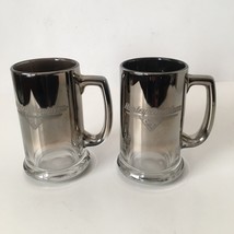 2 Harley Davidson New York Cafe Etched Chrome Mirrored Silver Glass Mugs Stein - £27.69 GBP