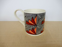 Vintage art deco geometric design black, brown &amp; tan ceramic coffee mug cup - $15.00