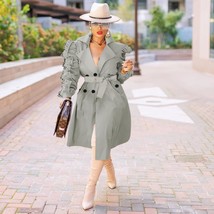 Turn Down Collar V Neck Coat Women Autumn Fashion Mid Long Trench Coat Double Br - $121.66