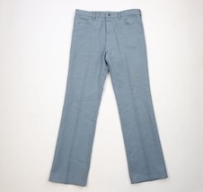 Vintage 70s Wrangler Mens 36x34 Knit Wide Leg Bell Bottoms Pants Chinos Blue USA - £70.35 GBP