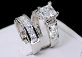 4.35CT Princess Cut CZ Diamond Women&#39;s Engagement Ring Set !4K White Gold Over - £117.83 GBP