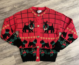 VTG Sweater Loft Cardigan Sweater Heart Buttons Scottie Dogs Red Grandma... - $27.41