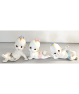 Piano Babies 3 Three Bisque Porcelain Marked MM on Bottom Blue Pink Gray... - $38.47 CAD