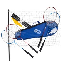 Badminton Set Complete Outdoor Yard Game With 4 Racquets, Net With Poles, 3 Shut - £51.46 GBP