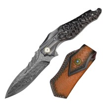 Handmade VG10 Damascus Hunting Pocket Knife Folding Flipper Ebony Ball B... - $97.02