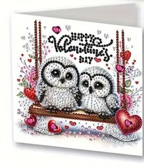 Unique Valentine Day Owls Card Diamond Jewel Art COMPLETED Greeting Cards - $4.94