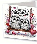 Unique Valentine Day Owls Card Diamond Jewel Art COMPLETED Greeting Cards - $6.77 CAD