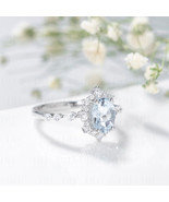 Natural Aquamarine S925 Silver Ring 1.2 Ct Genuine Gemstone Birthday Ann... - $1,645.83 MXN