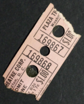 Plaza Theatre Corp Theater $1.00 Washington DC Vintage Ticket Stub c1950s - £7.96 GBP