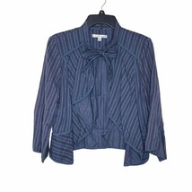 Cabi Womens Jacket Striped Cascade Cropped Ruffle Bow Tie Neck Open Fron... - $18.80