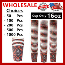 16oz Disposable Paper Cups Coffee Bean Design for Cold/Hot Drinking 50-1... - £12.36 GBP+