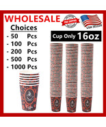 16oz Disposable Paper Cups Coffee Bean Design for Cold/Hot Drinking 50-1... - £12.37 GBP+