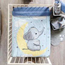 Boy Nursery Bedding Set Little Elephant Moon Blue Baby Shower Gift 6 Pcs - £77.49 GBP