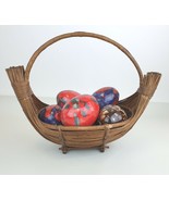 MCM Ceramic Glazed 4&quot; Easter Eggs in Wooden Basket Multicolored Marbled ... - £31.27 GBP