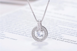 Exquisite 925 Sterling Silver AAA Zirconia Dazzling Zircon Pendant Necklace - £13.58 GBP