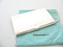Tiffany &amp; Co Engine Turned Stripe Business Card Case Holder Office Gift Pouch - £396.64 GBP