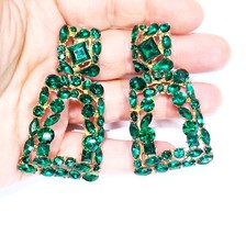 Bridesmaid Drop Earrings, Rhinestone Crystal Earrings, 2.5 inch Green Chandelier - £29.49 GBP