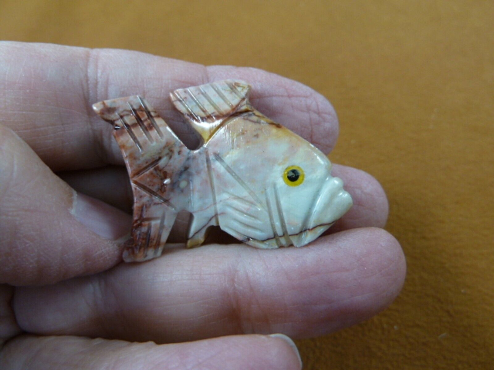 Y-FIS-TR-21) little TROPICAL white red FISH gemstone SOAPSTONE figurine ... - $8.59