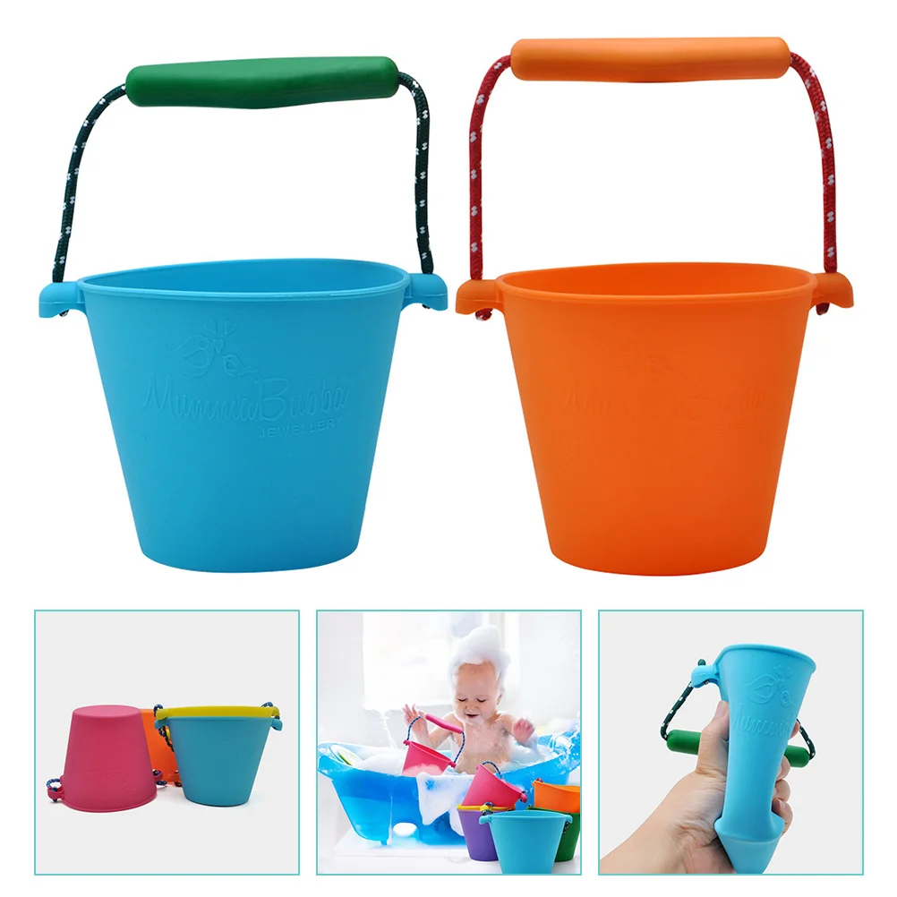 2 Pcs Silicone Beach Bucket Portable Folding Buckets Kids Toddlers Toys - £17.51 GBP