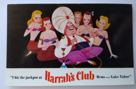 Harrahs Club Casino Postcard Aladdin Genie &amp; Harem Ladies Reno Lake Tahoe Nevada - £6.93 GBP