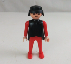 1974 Geobra Playmobile Man Wearing Black &amp; Red 2.75&quot; Toy Figure - $7.75