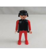 1974 Geobra Playmobile Man Wearing Black &amp; Red 2.75&quot; Toy Figure - $7.75