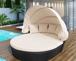 Merax Outdoor Patio Rattan Round Daybed Sunbed with Retractable Canopy, ... - £798.79 GBP