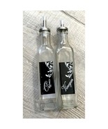 New Glass Oil and Dispenser Bottles Cursive Writing Black Clear White Le... - $9.89