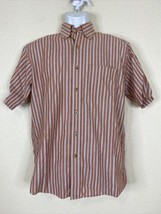 L.L. Bean Men Size S Red Striped Button Up Shirt Short Sleeve Knit Pocket - £5.38 GBP