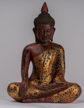 Antique Khmer Style SE Asia Sitting Wood Enlightenment Buddha Statue - 33cm/3... - £288.45 GBP